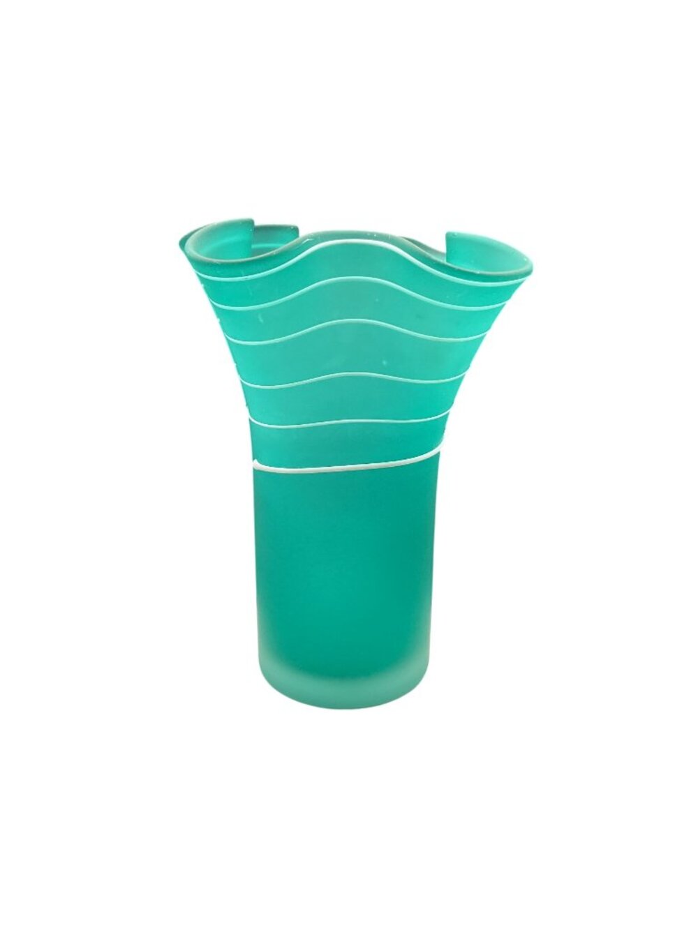 Wave Design Frosted Glass Vase In Aqua By Norcrest 7.5" H